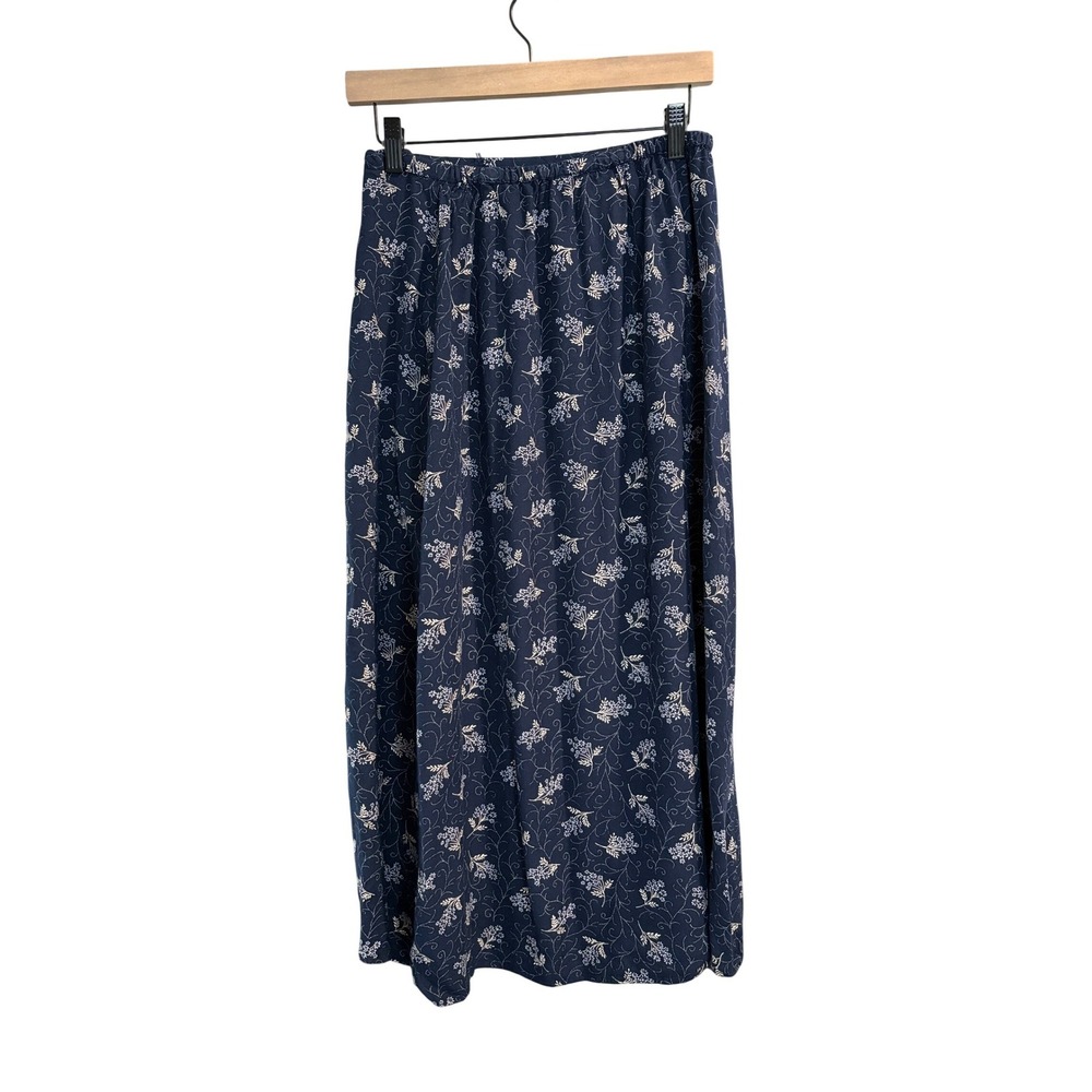 Honors Navy Blue Floral Maxi Skirt Womens Medium Vintage Boho Rayon Flowy - Picture 4 of 5